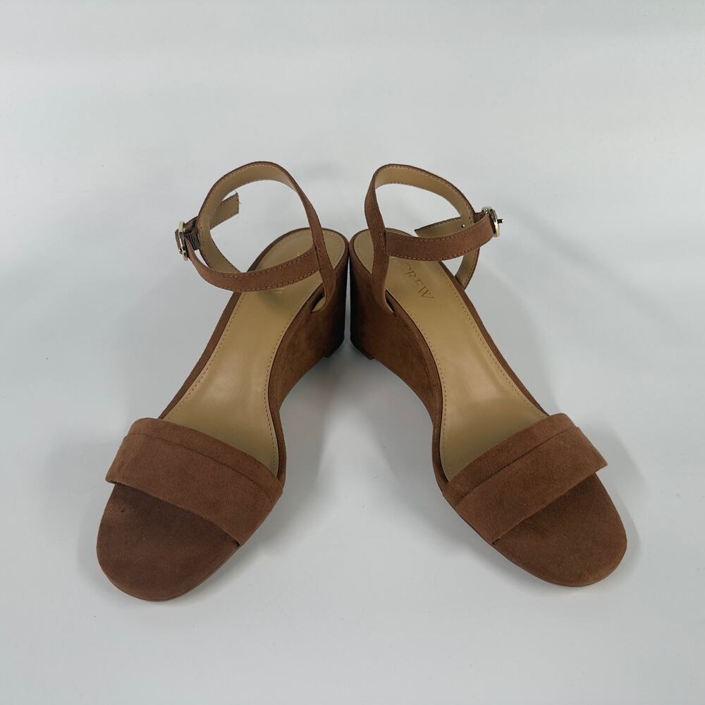 J.Crew Women’s Brown Suede Wedge Sandals Size 8 Ankle Strap Block Heel